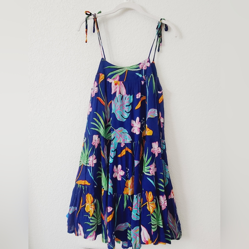 Tori Richard Tropical Floral Print Light Gauze Crinkle Tie Shoulders Dress XS - Picture 6 of 11